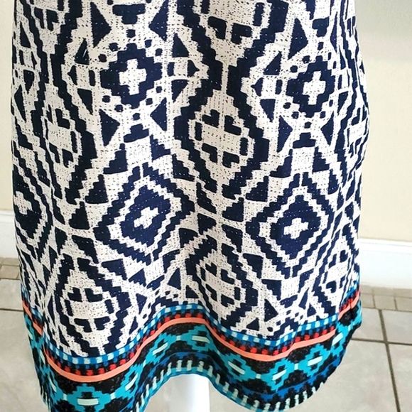 Zoe & Rose Boho Navy & White Lace Flowy Summer Festival Silky Shift Mini Dress - Picture 3 of 13